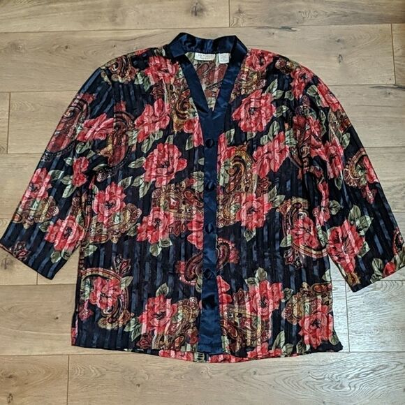 Victoria's Secret Gold Label Stripe Floral Blouse - Picture 1 of 6
